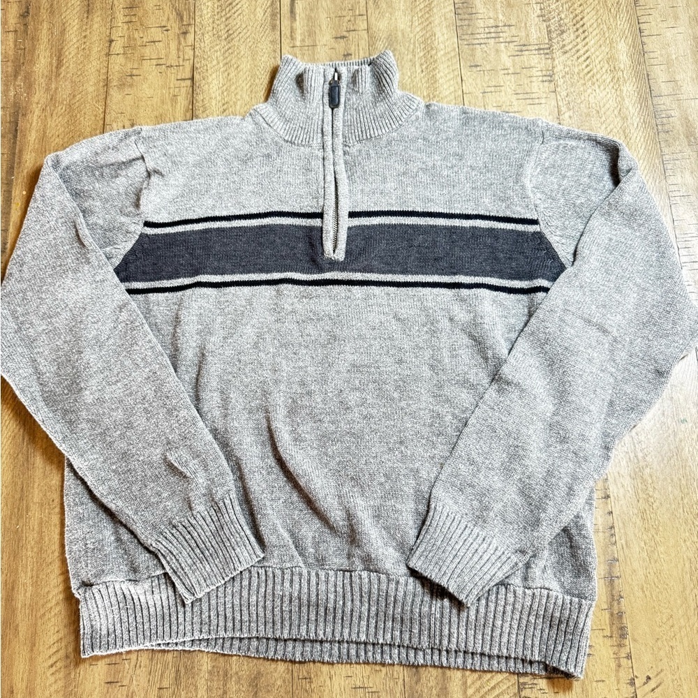 Oscar de la Renta Gray and Black Zip-Up Sweater